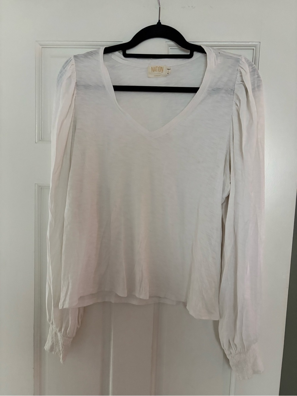 Nation LTD White V-Neck Long Sleeve Blouse